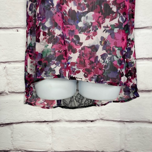 Studio Y Floral Tank SZ M Lacy Back Lightweight Flowy Polyester Pink Black EUC - Picture 5 of 11